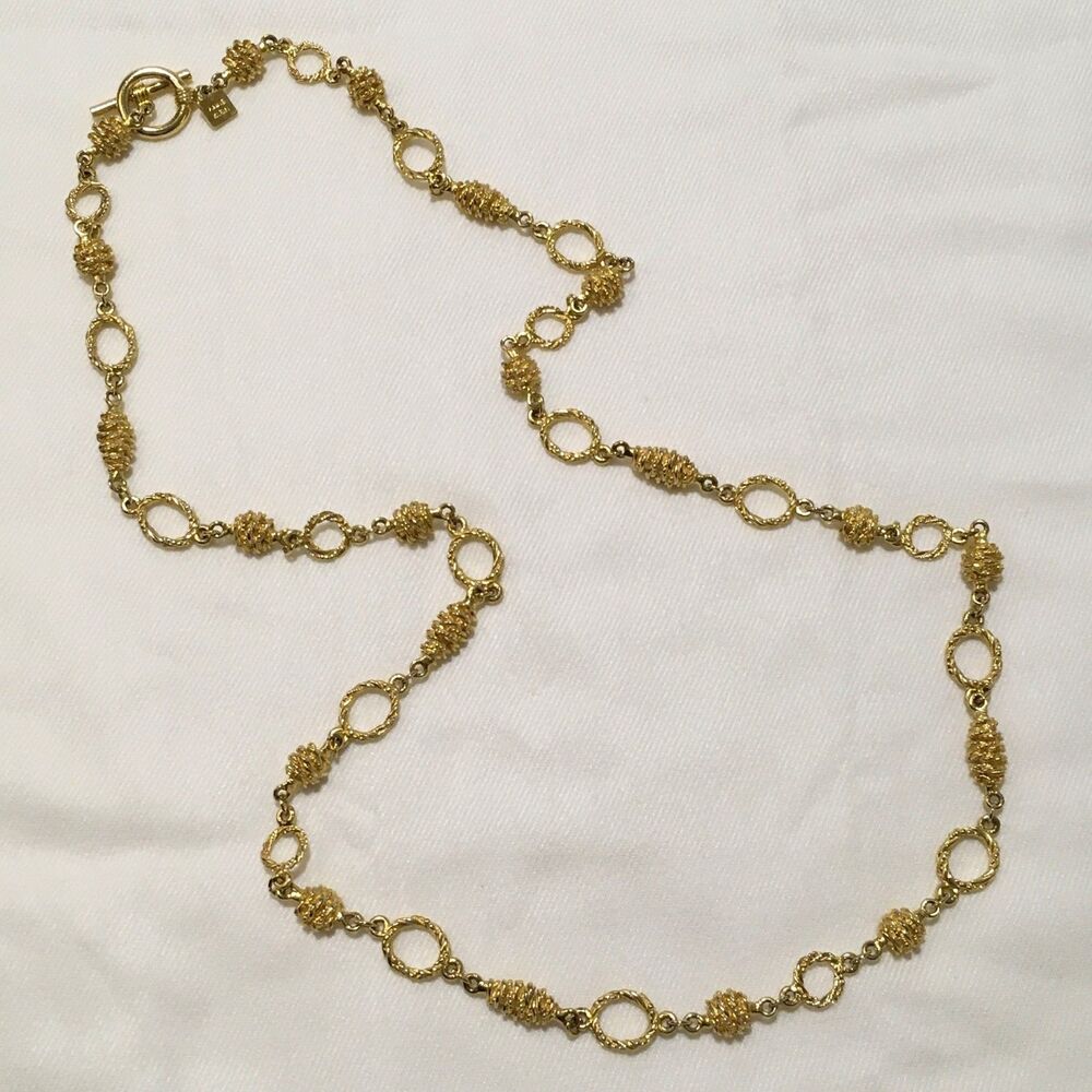 Vintage Anne Klein Textured Gold Tone Pinecone Long Chain Necklace